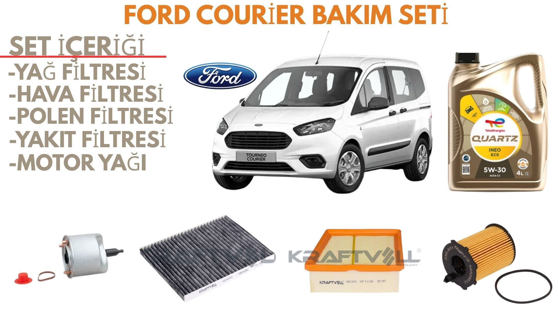Ford Courier (2014-2024) 1.5 Blue Hdi Filtre Bakım Seti + 5w30 Yağ