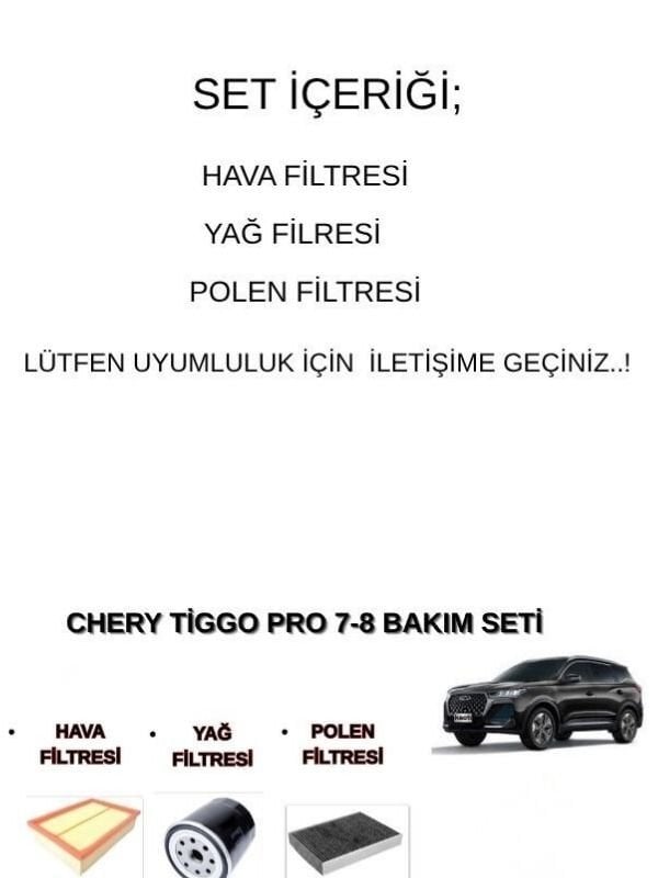 BAKIM SETİ  CHERY TİGGO 7-8 PRO, OMODA 5  22> BENZİNLİ MOTORLAR İÇİN;